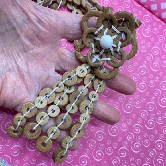 Bohemian Wood Disc Beads Artisan Made Long Statement Necklace - Picture 9 of 9